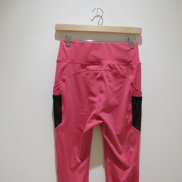 POP FIT Mesh Fishnet Pocket 7/8 Length Leggings in Pink Athleisure Gym Workout - Picture 10 of 13